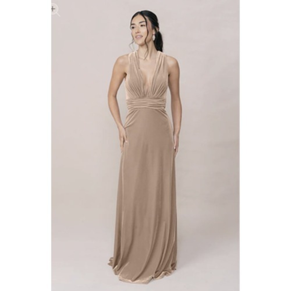 Revelry Dress Womens 8 Champagne Velvet Crisscross Back Maxi Gown Bridesmaid